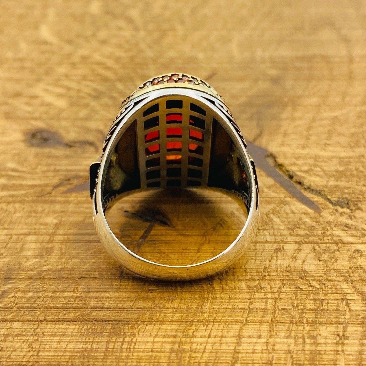 Men's Red Agate Ottoman Silver Ring