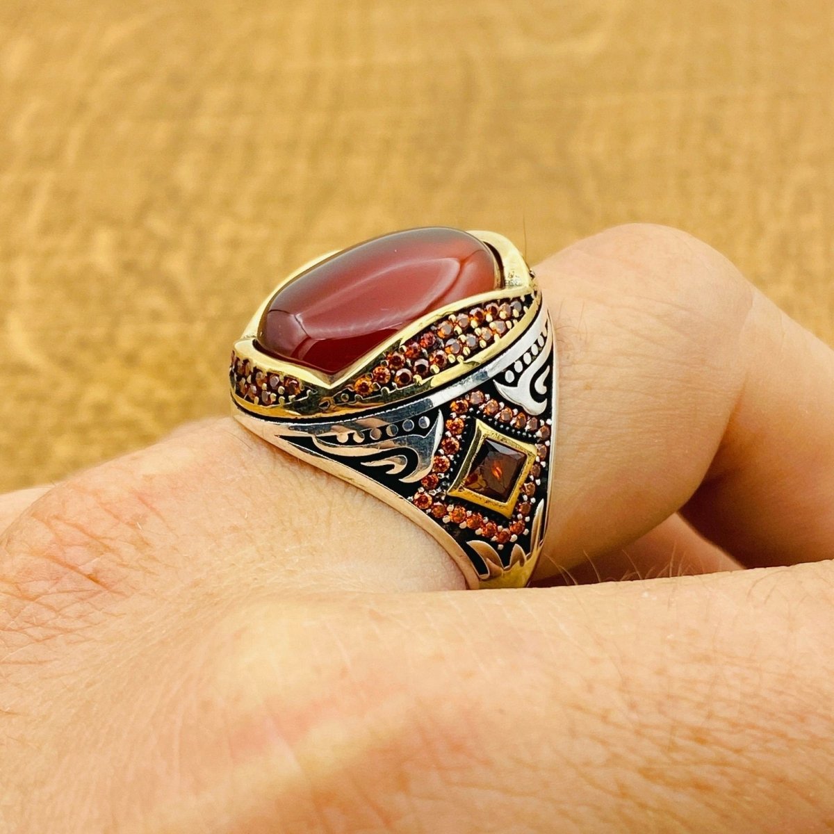 Men's Red Agate Ottoman Silver Ring