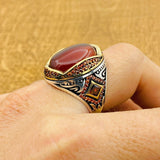 Men's Red Agate Ottoman Silver Ring