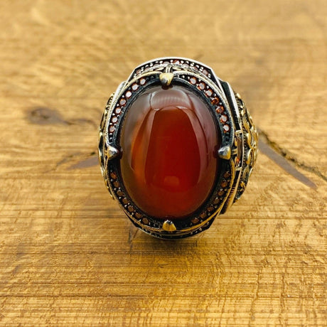 Men's Red Agate Silver Ring