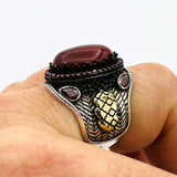 Men's Red Agate Silver Ring