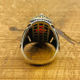 Men's Red Agate Silver Ring