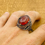 Men's Red Agate Silver Ring