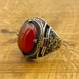 Men's Red Agate Silver Ring