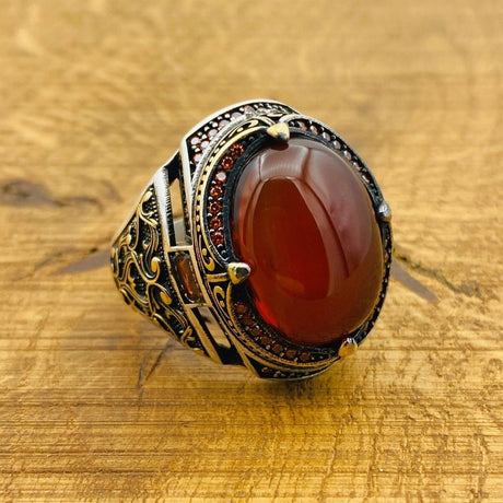 Men's Red Agate Silver Ring