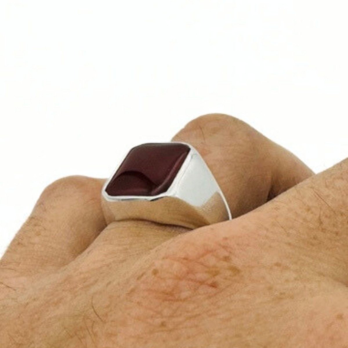 Men's Red Agate Silver Ring