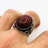 Men's Red Agate Silver Ring