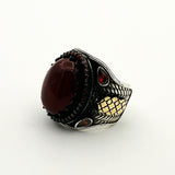 Men's Red Agate Silver Ring