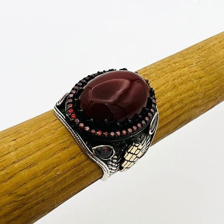 Men's Red Agate Silver Ring