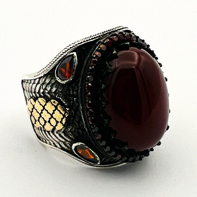 Men's Red Agate Silver Ring