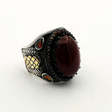 Men's Red Agate Silver Ring