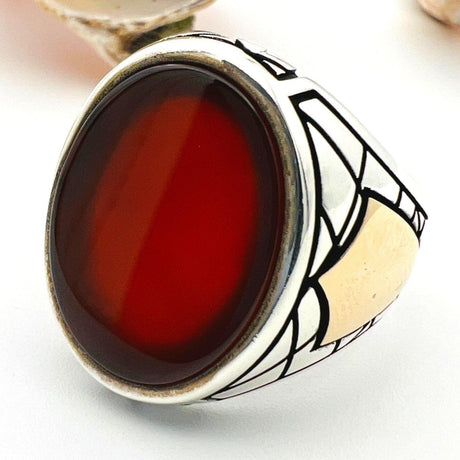 Men's Red Agate Silver Ring