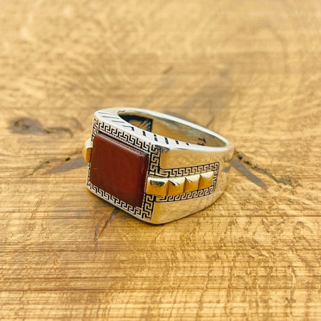 Men's Red Agate Silver Ring