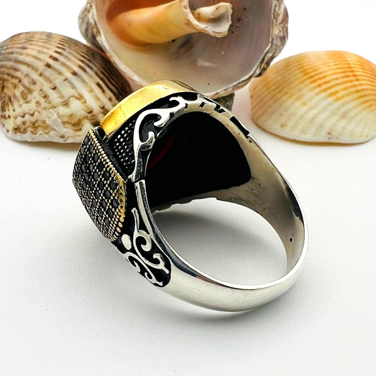 Men's Red Agate Silver Ring