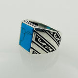 Men's Red Agate Square Gemstone Sterling Silver Ring