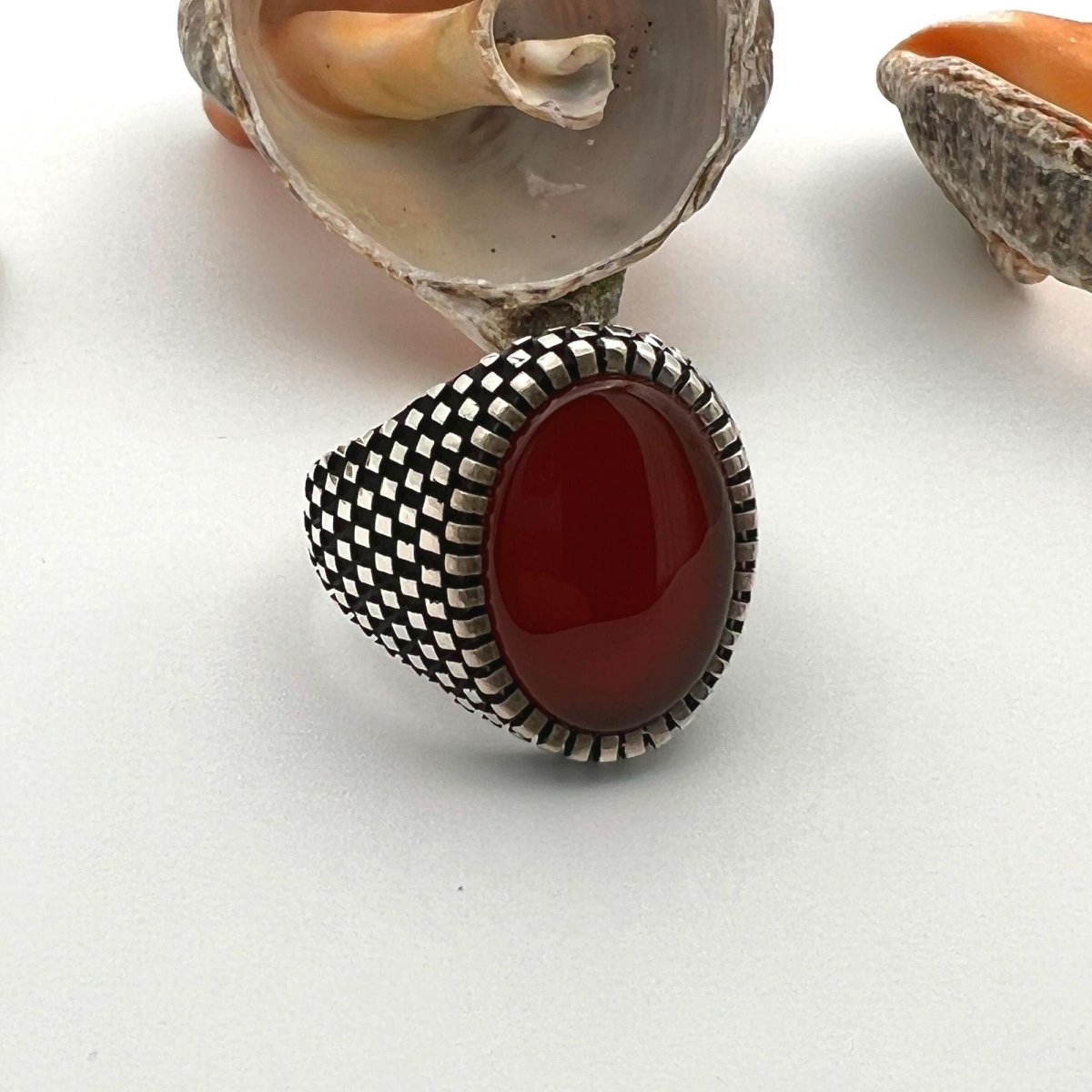 Men's Red Agate Stone Jewelry Ring