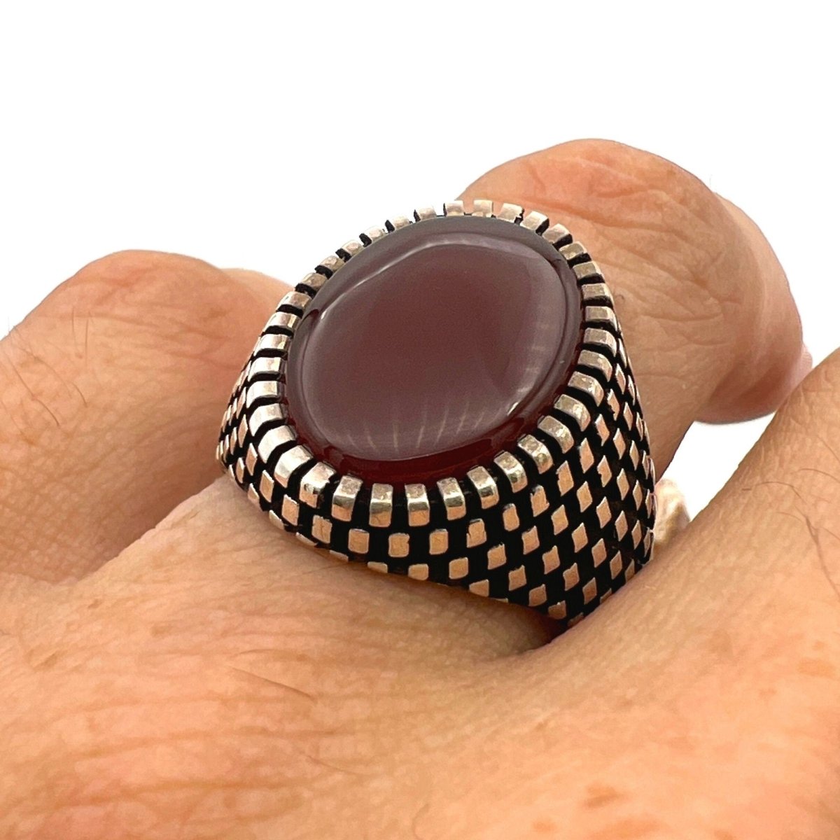 Men's Red Agate Stone Jewelry Ring