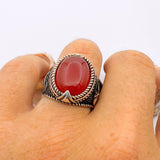 Men's Red Agate Stone Silver Ring