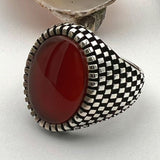 Men's Red Agate Stone Silver Ring