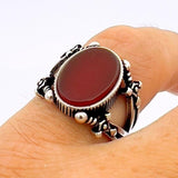 Men's Red Agate Stone Silver Ring