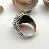 Men's Red Agate Stone Silver Ring