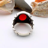 Men's Red Agate Stone Silver Ring