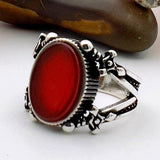 Men's Red Agate Stone Silver Ring