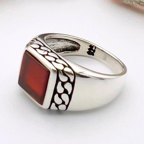 Men's Red Agate Stone Silver Ring