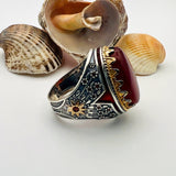 Men's Red Agate Stone Silver Ring - TryAladdin