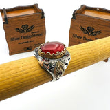 Men's Red Agate Stone Silver Ring