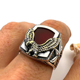 Men's Red Agate Stone Silver Ring - TryAladdin