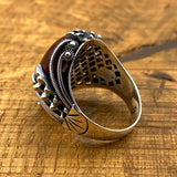 Men's Red Agate Stone Silver Ring