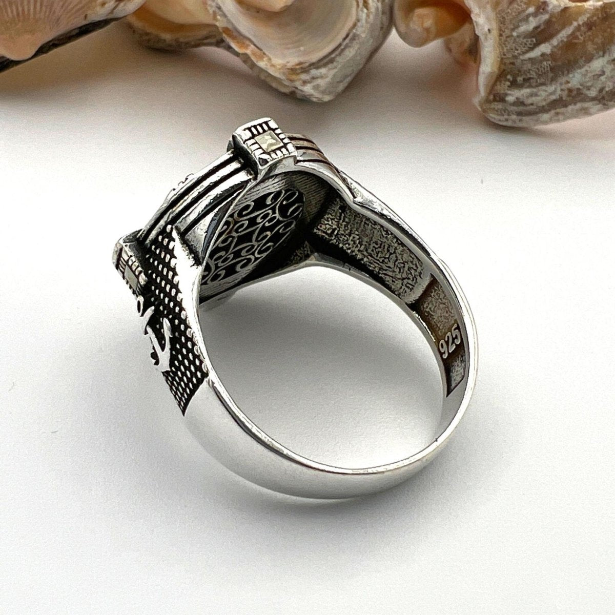 Men's Red Agate Stone Silver Ring