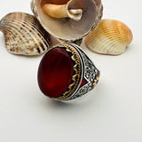 Men's Red Agate Stone Silver Ring