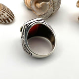 Men's Red Agate Stone Silver Ring