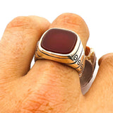 Men's Red Agate Stone Silver Ring