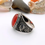 Men's Red Agate Stone Silver Ring