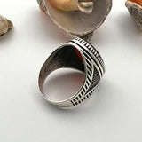 Men's Red Agate Stone Silver Ring