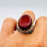 Men's Red Agate Stone Silver Ring