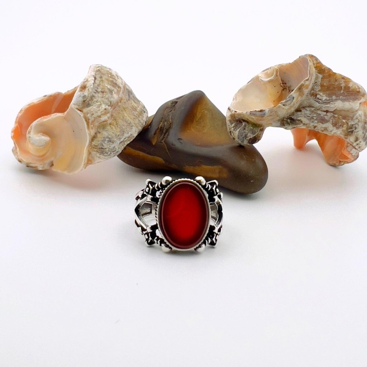 Men's Red Agate Stone Silver Ring