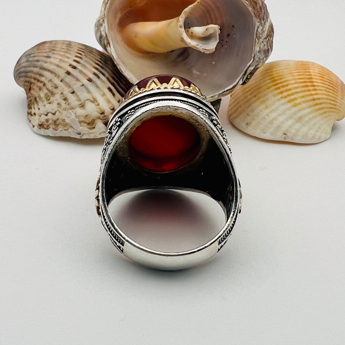 Men's Red Agate Stone Silver Ring