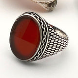 Men's Red Agate Stone Silver Ring