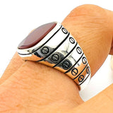 Men's Red Agate Stone Silver Ring - TryAladdin