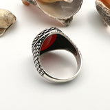 Men's Red Agate Stone Silver Ring