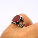 Men's Red Agate Stone Silver Ring