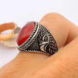 Men's Red Agate Stone Silver Ring