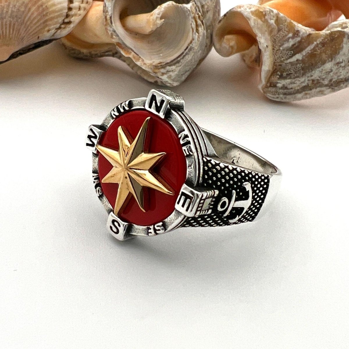 Men's Red Agate Stone Silver Ring