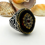 Men's Red Agate Stone Silver Ring