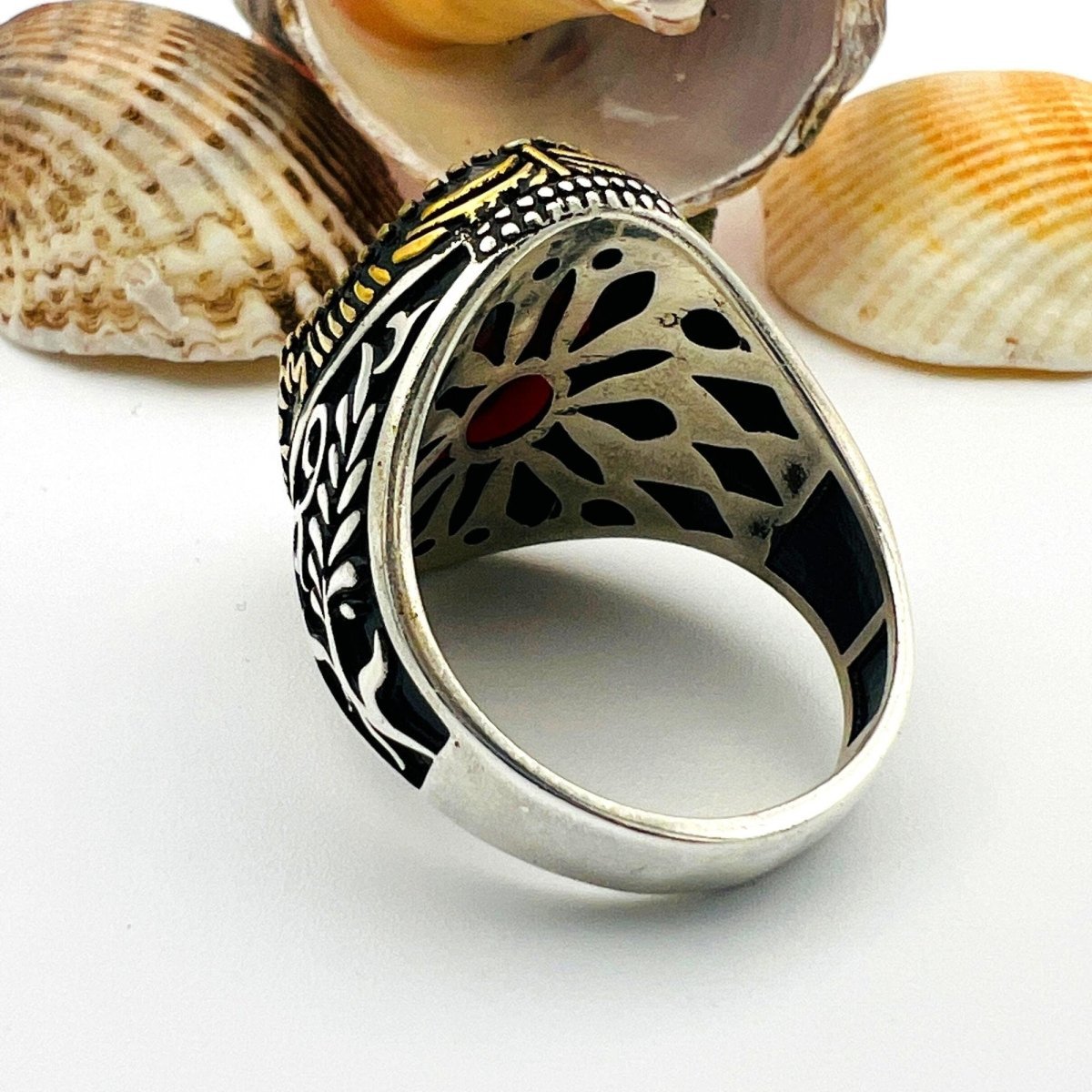 Men's Red Agate Stone Silver Ring