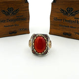 Men's Red Agate Stone Silver Ring